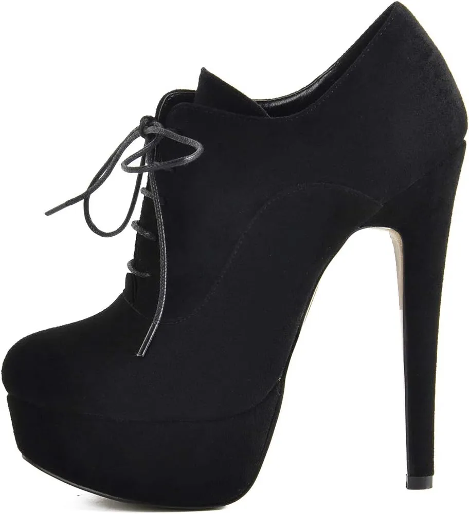 Platform Lace Up Stiletto High Heels Round Toe Ankle Bootie
