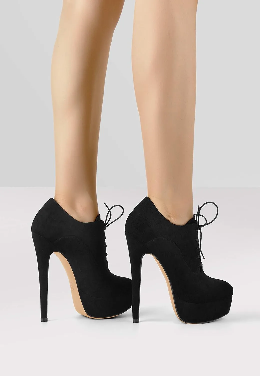 Platform Lace Up Stiletto High Heels Round Toe Ankle Bootie