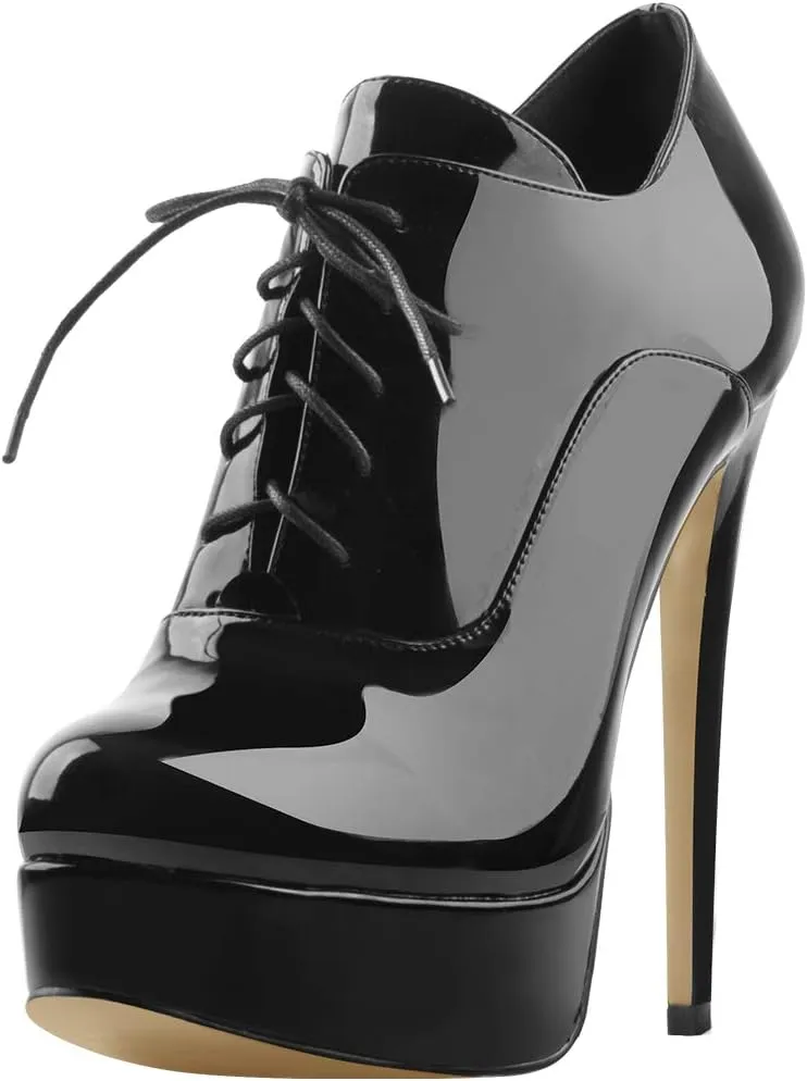 Platform Lace Up Stiletto High Heels Round Toe Ankle Bootie