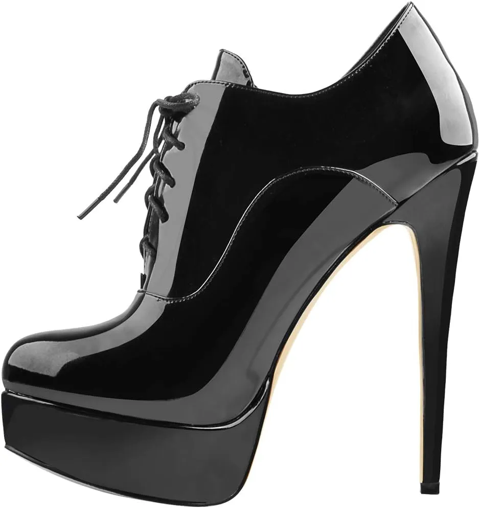 Platform Lace Up Stiletto High Heels Round Toe Ankle Bootie