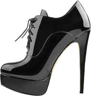 Platform Lace Up Stiletto High Heels Round Toe Ankle Bootie