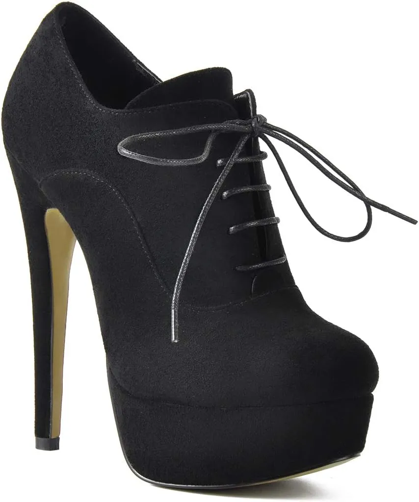 Platform Lace Up Stiletto High Heels Round Toe Ankle Bootie