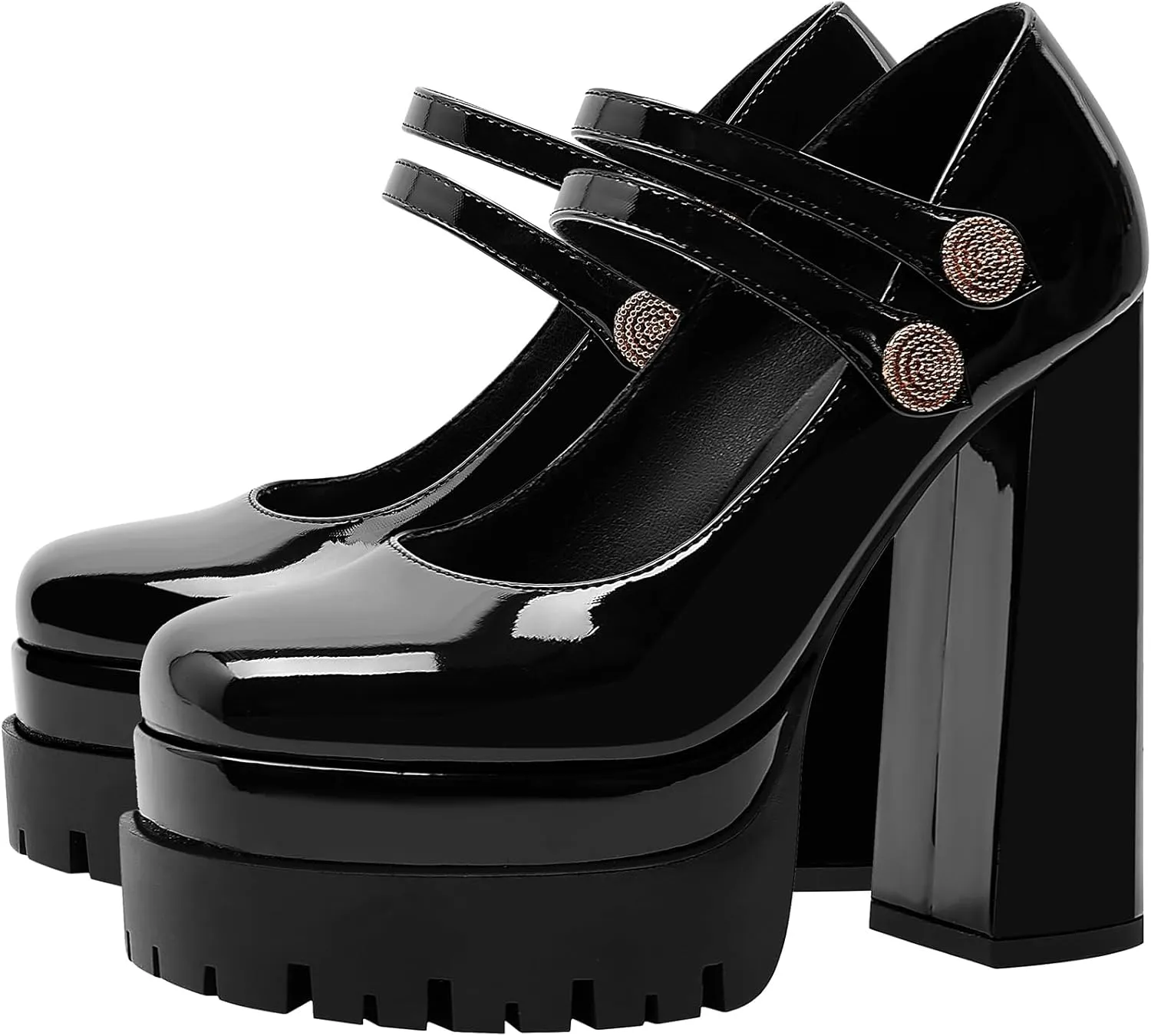 Platform Mary Janes Pumps Square Toe Chunky Block Heels 5 inch High Wedding Party Shoes for Women