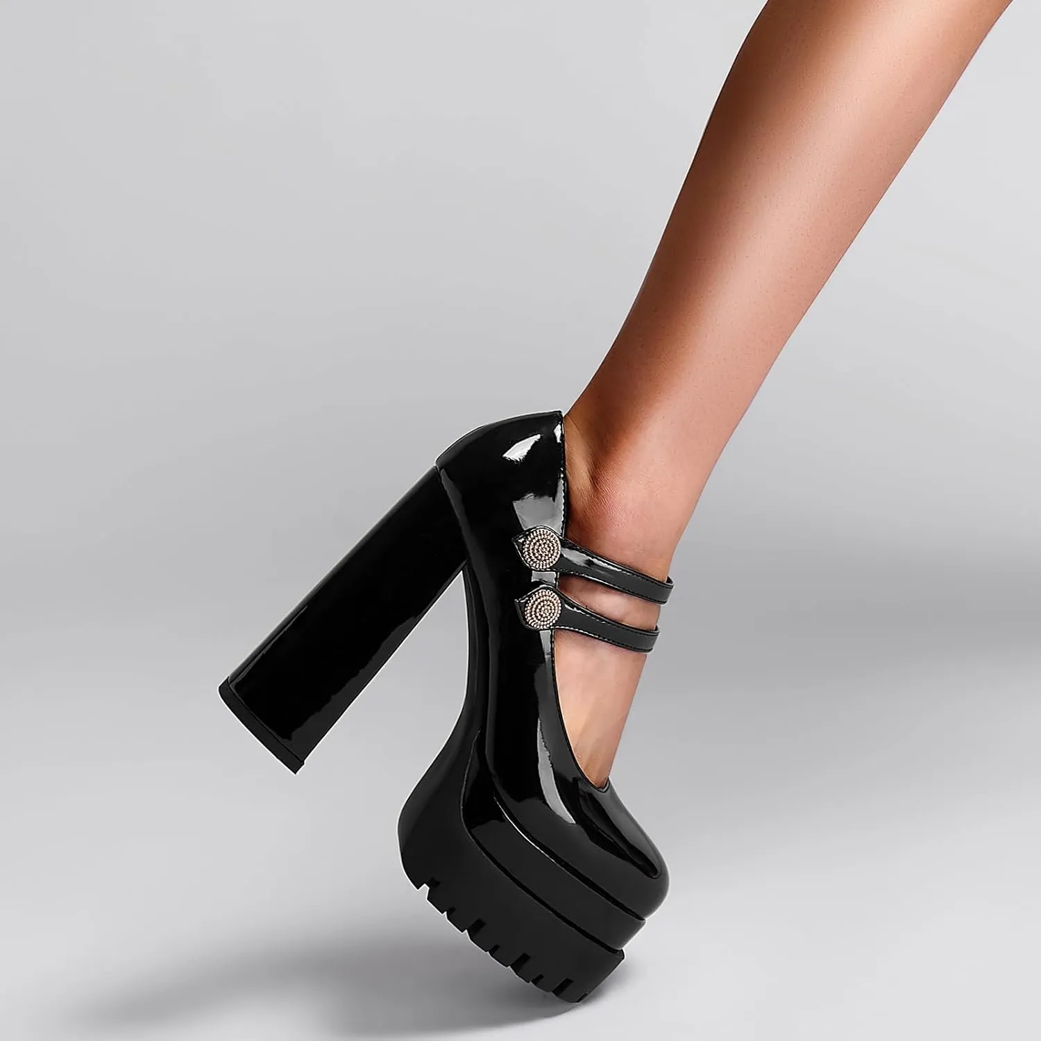 Platform Mary Janes Pumps Square Toe Chunky Block Heels 5 inch High Wedding Party Shoes for Women