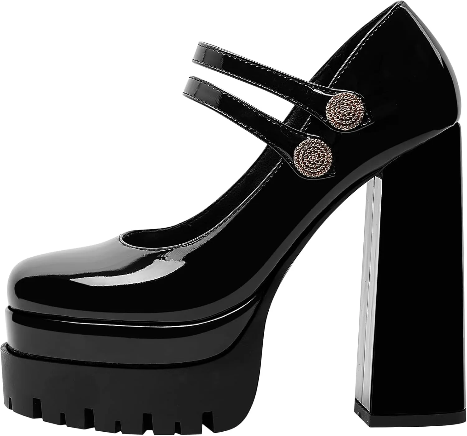 Platform Mary Janes Pumps Square Toe Chunky Block Heels 5 inch High Wedding Party Shoes for Women