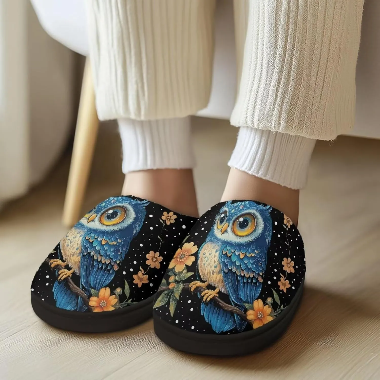 Plush House Slippers for Women and Men, Slip On Warm Scuff Slippers for Indoor, Anti-Slip Closed Toe Slippers