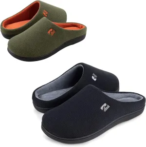 RockDove Set of 2 Pairs - Men's Original Two-Tone Memory Foam Slipper (Size 10.5 Men, Hunter Green) Women's Original Two-Tone Memory Foam Slipper (Size 7-8 Women, Black/Grey)