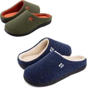RockDove Set of 2 Pairs - US Size 7-8, Men's Original Two-Tone Slipper (Hunter Green) Men's Sherpa Lined Clog Slipper (Navy Blue)