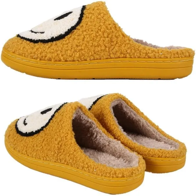 rosyclo Smile Face Slippers, Women's Retro Soft Cute Indoor Outdoor Happy Face Shoes, Cozy Trendy Plush Comfy Warm Fluffy Slip-on Home Slipper for Women Men