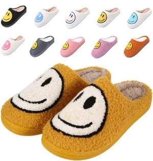 rosyclo Smile Face Slippers, Women's Retro Soft Cute Indoor Outdoor Happy Face Shoes, Cozy Trendy Plush Comfy Warm Fluffy Slip-on Home Slipper for Women Men