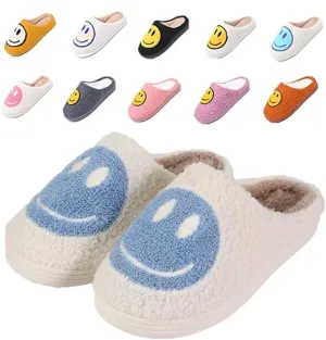 rosyclo Smile Face Slippers, Women's Retro Soft Cute Indoor Outdoor Happy Face Shoes, Cozy Trendy Plush Comfy Warm Fluffy Slip-on Home Slipper for Women Men