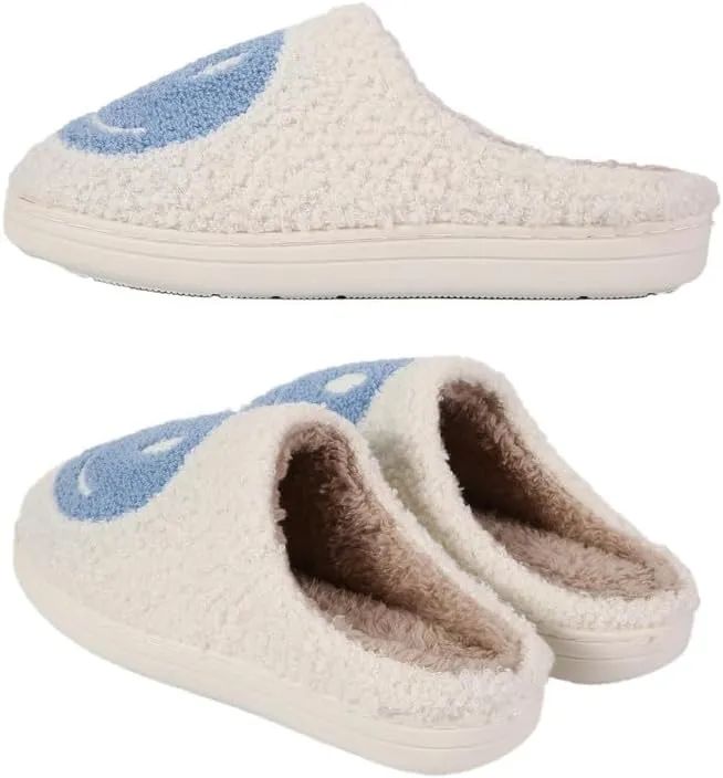rosyclo Smile Face Slippers, Women's Retro Soft Cute Indoor Outdoor Happy Face Shoes, Cozy Trendy Plush Comfy Warm Fluffy Slip-on Home Slipper for Women Men
