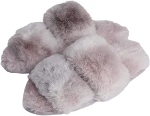 Roxoni Fuzzy House Slippers for Women – Comfortable Furry Spa – Cozy Slip On Open Toe - Soft Insole & Rubber Outsole