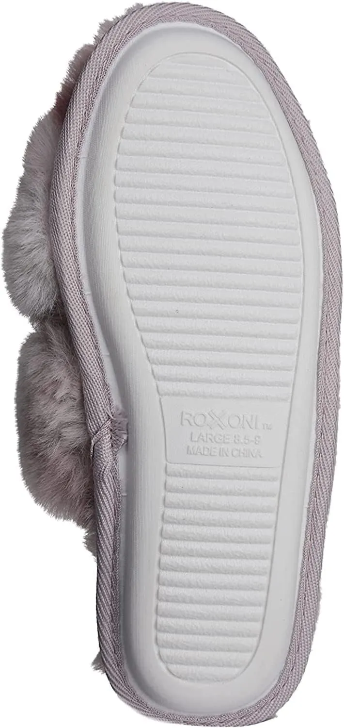 Roxoni Fuzzy House Slippers for Women – Comfortable Furry Spa – Cozy Slip On Open Toe - Soft Insole & Rubber Outsole