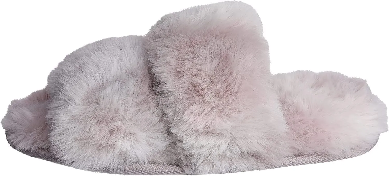 Roxoni Fuzzy House Slippers for Women – Comfortable Furry Spa – Cozy Slip On Open Toe - Soft Insole & Rubber Outsole