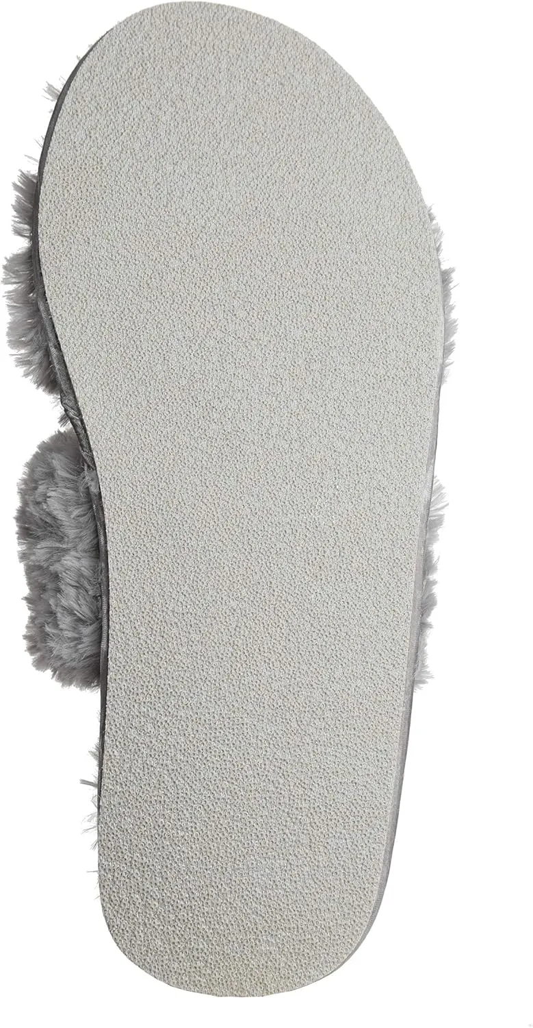 Roxoni Fuzzy House Slippers for Women – Comfortable Furry Spa – Cozy Slip On Open Toe - Soft Insole & Rubber Outsole