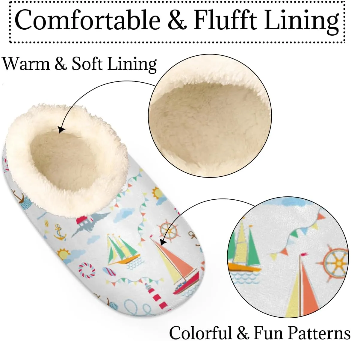 Sailboat Anchor Women's Slippers, Lighthouse Soft Cozy Plush Lined House Slipper Shoes Indoor Non-Slip Slippers for Women Girls Boys Teenager