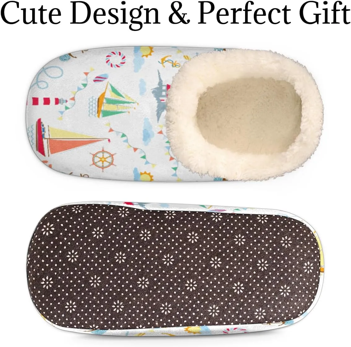 Sailboat Anchor Women's Slippers, Lighthouse Soft Cozy Plush Lined House Slipper Shoes Indoor Non-Slip Slippers for Women Girls Boys Teenager
