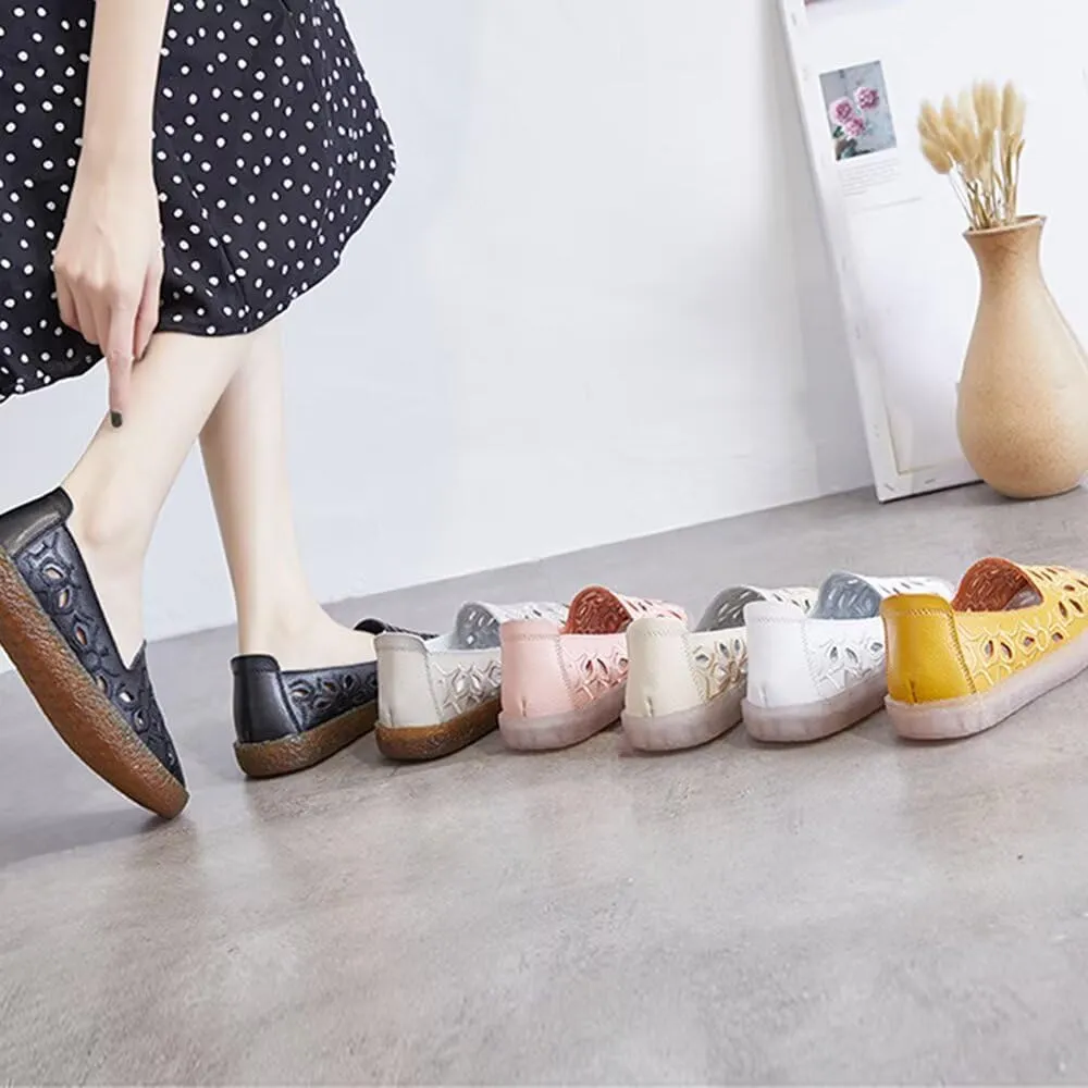 SAILING LU Women's Ballet Flat Round Toe Dress Shoes Casual Anti-Slip Slip On Hollow Rope Loafer