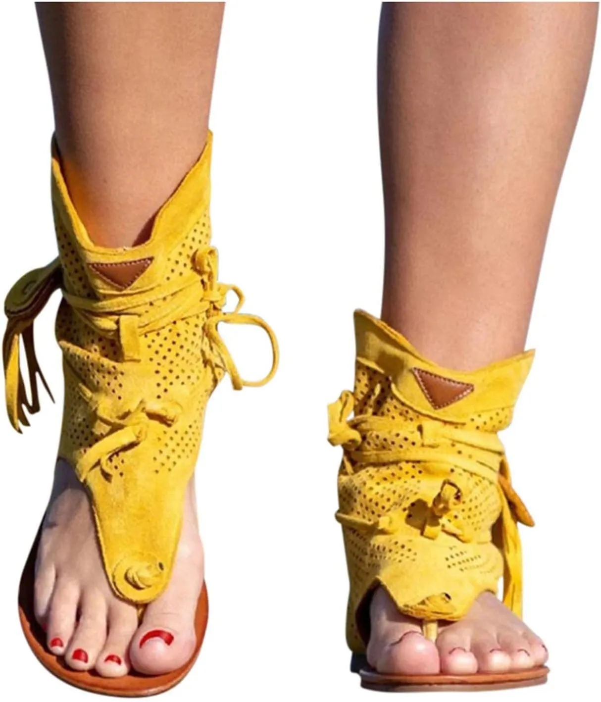 Sandals for Women Dressy Summer Flat Vintage Clip Toe Flip Flops Boho Fringe Tassel Sandals 2023 Bohemian Retro Casual Roman Beach Shoes Boots