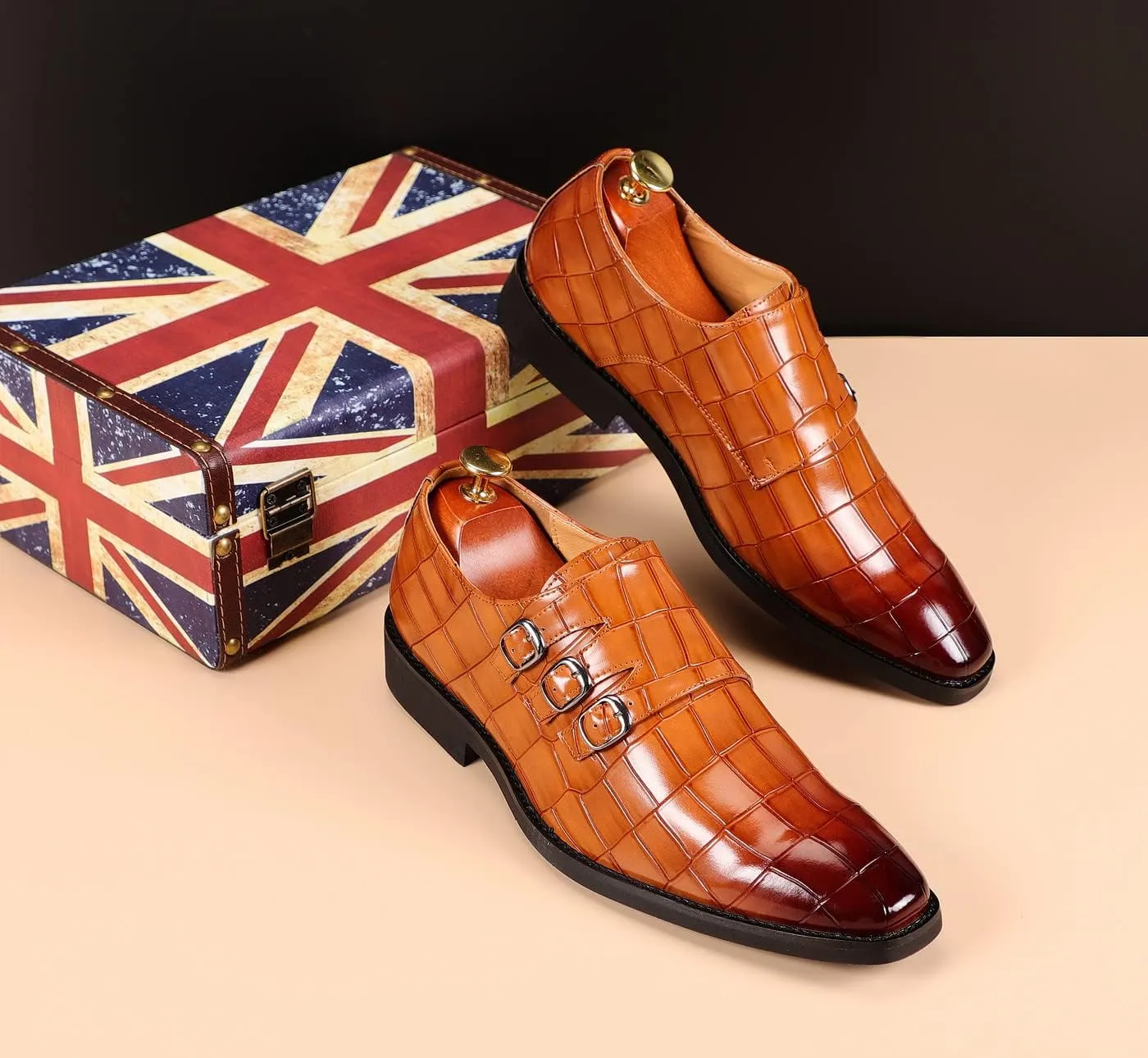 Santimon Men's Dress Loafer Shoes Monk Strap Slip On Formal Business Buckle Oxfords