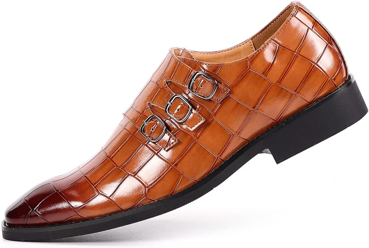 Santimon Men's Dress Loafer Shoes Monk Strap Slip On Formal Business Buckle Oxfords