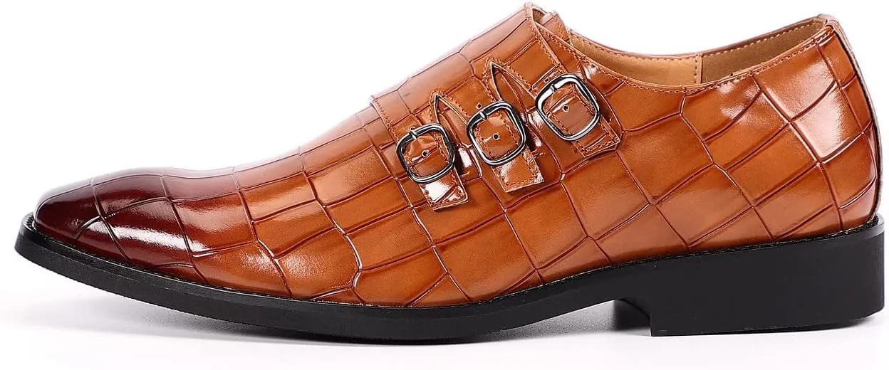Santimon Men's Dress Loafer Shoes Monk Strap Slip On Formal Business Buckle Oxfords