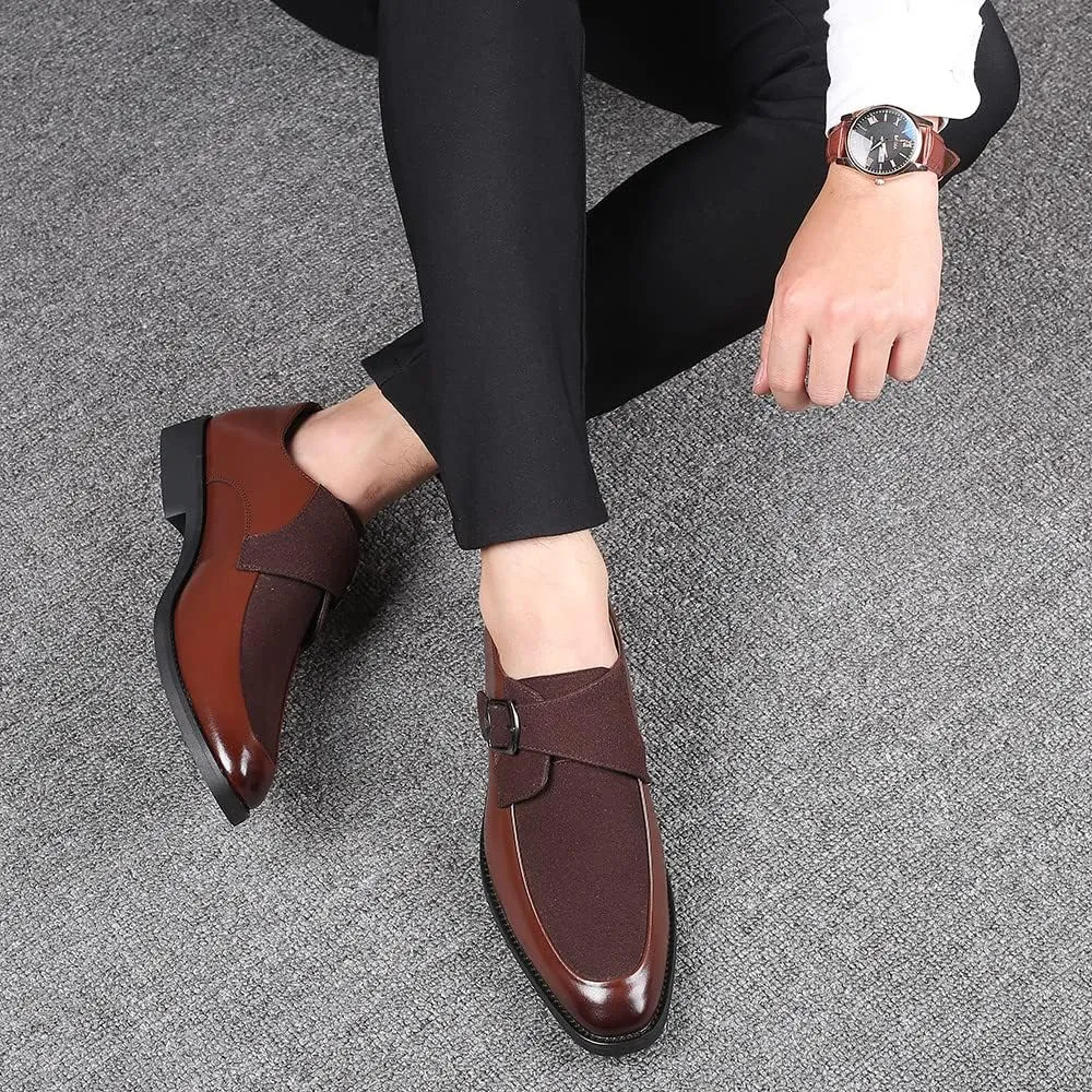 Santimon Mens Leather Monk Strap Slip-On Oxfords Formal Loafer Square Toe Classic Casual Shoes