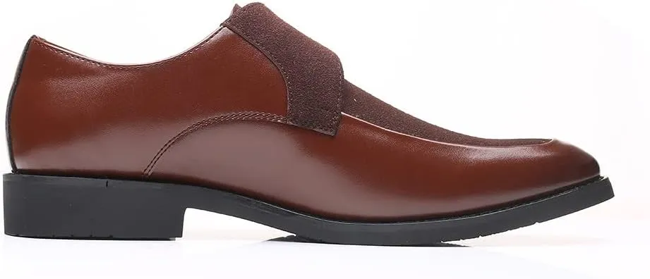 Santimon Mens Leather Monk Strap Slip-On Oxfords Formal Loafer Square Toe Classic Casual Shoes