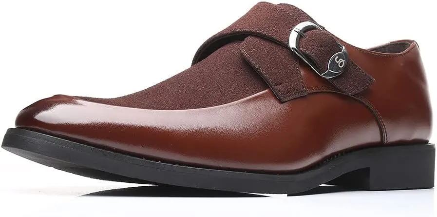 Santimon Mens Leather Monk Strap Slip-On Oxfords Formal Loafer Square Toe Classic Casual Shoes