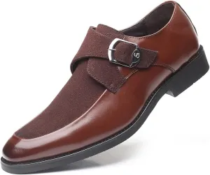 Santimon Mens Leather Monk Strap Slip-On Oxfords Formal Loafer Square Toe Classic Casual Shoes