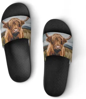 Scottish Highland Cow Animal Fashion Womens And Mens Slippers House Shower Shoes Indoor Outdoor Beach