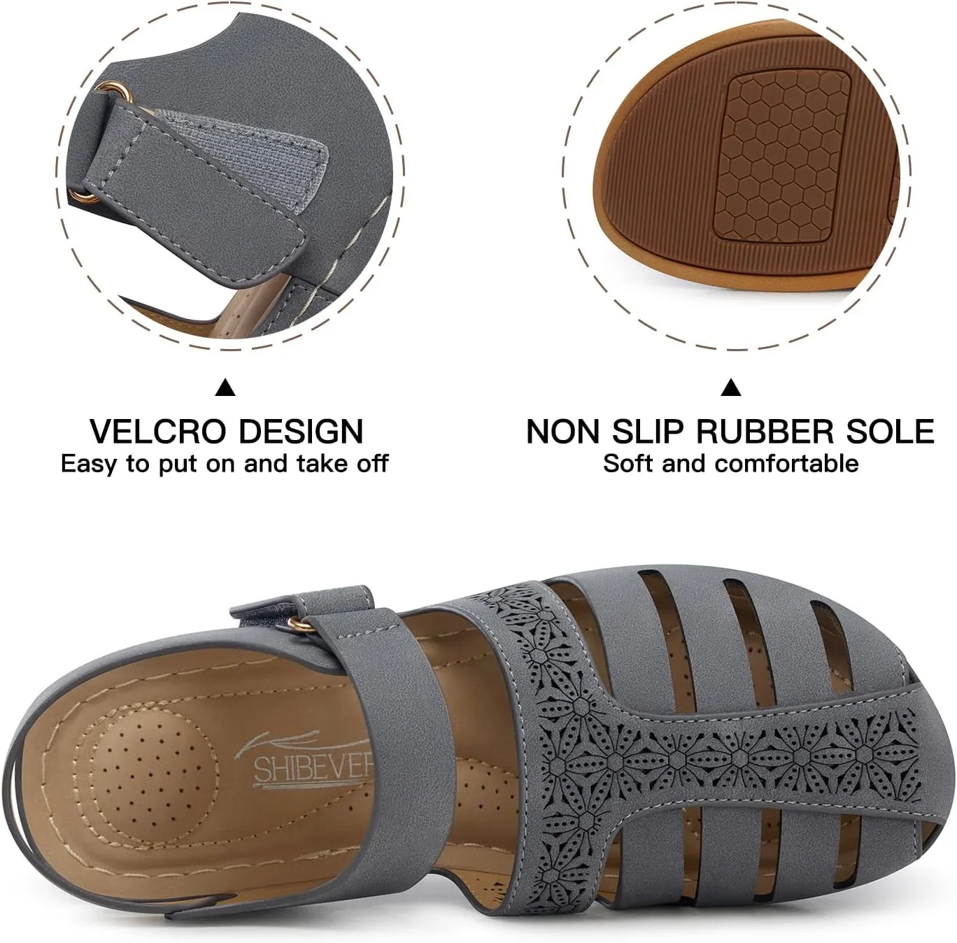 SHIBEVER Closed Toe Sandals Women: Summer Dressy Wedge Sandal - Fisherman Comfortable Hollow Out Sandals