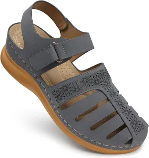 SHIBEVER Closed Toe Sandals Women: Summer Dressy Wedge Sandal - Fisherman Comfortable Hollow Out Sandals