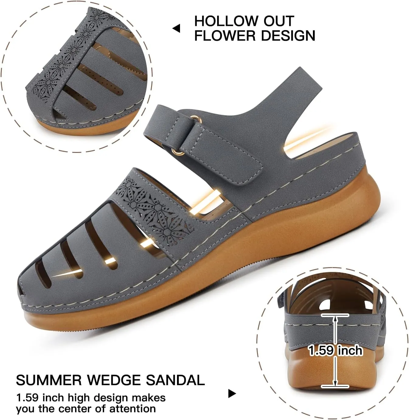 SHIBEVER Closed Toe Sandals Women: Summer Dressy Wedge Sandal - Fisherman Comfortable Hollow Out Sandals