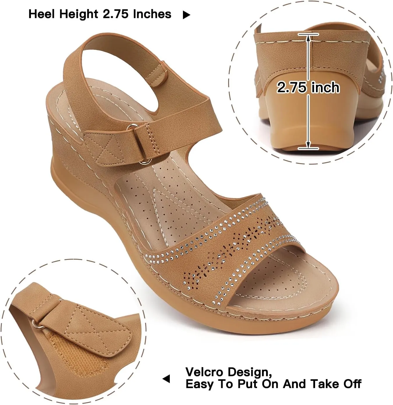 SHIBEVER Wedge Sandals For Women Low: Dressy Summer Sandal - Comfortable Rhinestone Sandals
