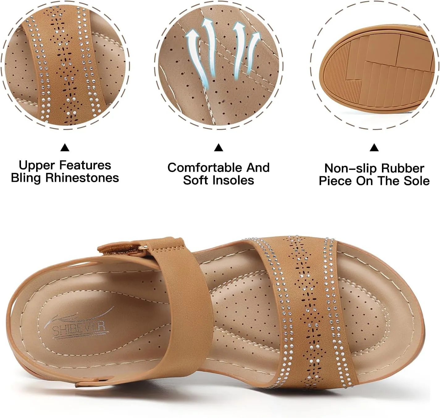 SHIBEVER Wedge Sandals For Women Low: Dressy Summer Sandal - Comfortable Rhinestone Sandals