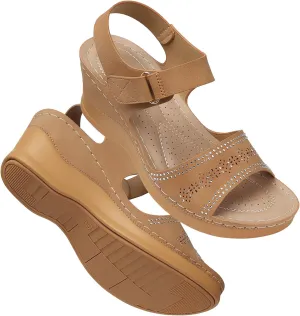 SHIBEVER Wedge Sandals For Women Low: Dressy Summer Sandal - Comfortable Rhinestone Sandals
