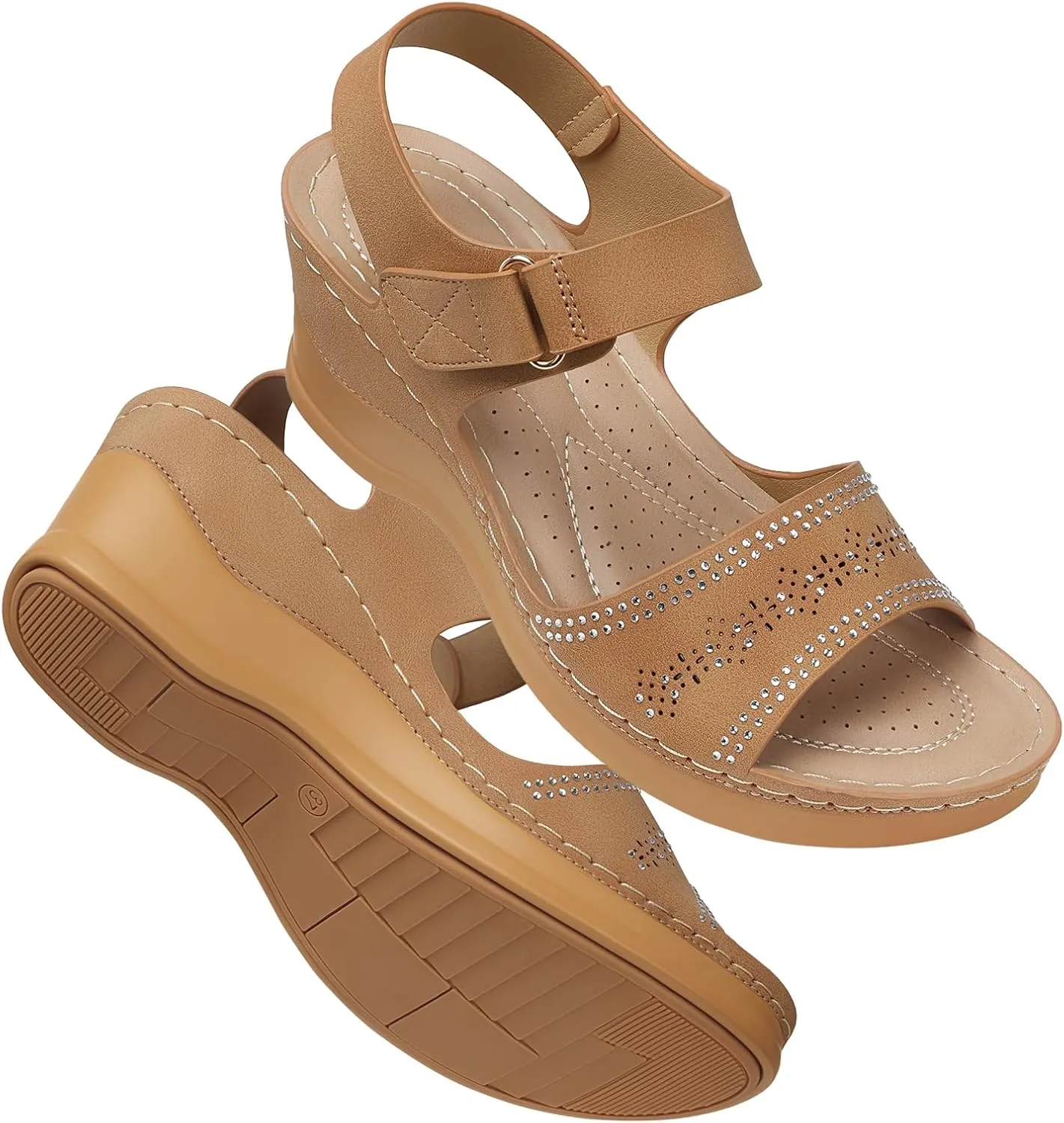 SHIBEVER Wedge Sandals For Women Low: Dressy Summer Sandal - Comfortable Rhinestone Sandals