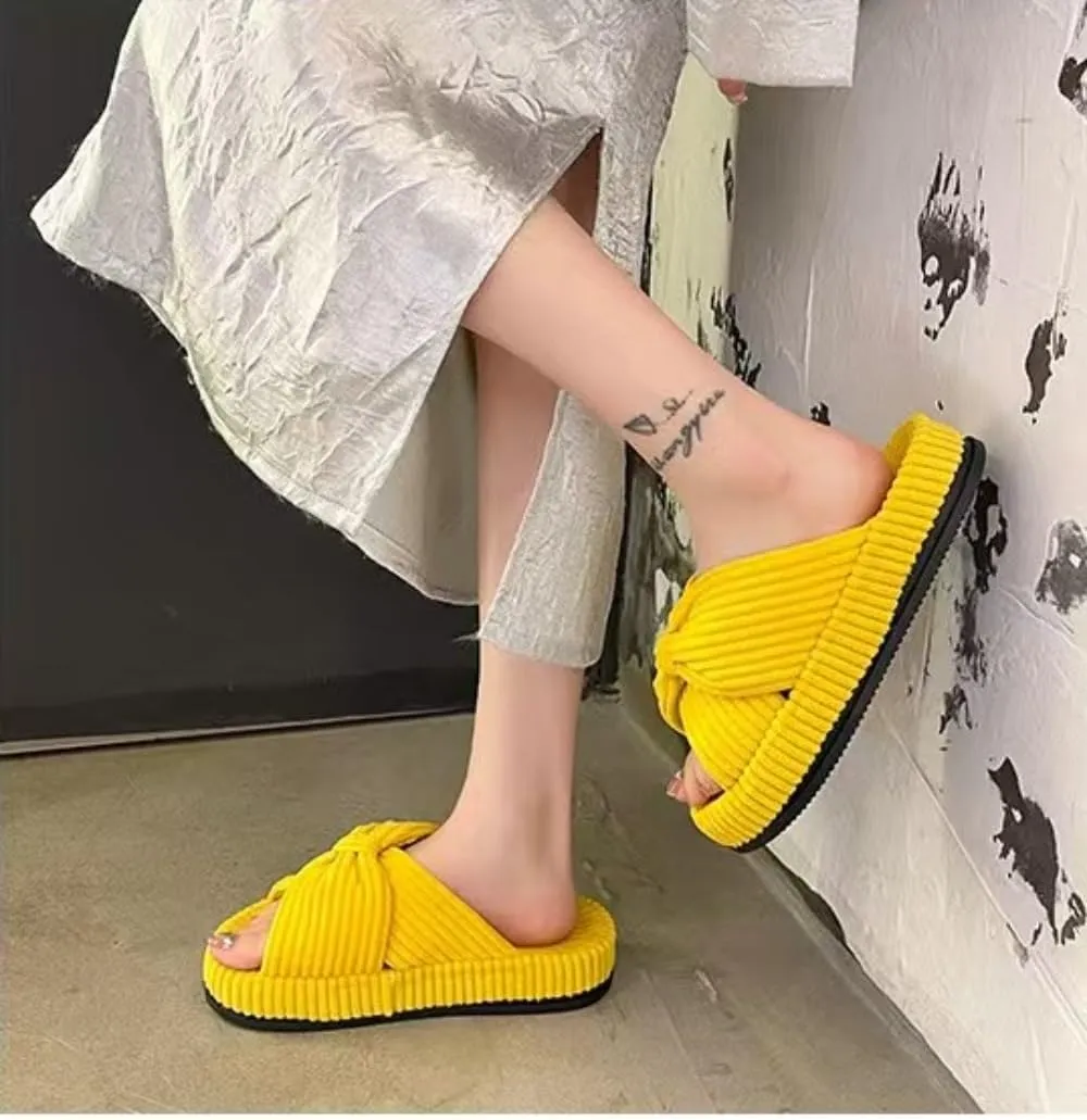 Slippers for Women Memory Foam House Bedroom Corduroy Bow Crossbands Slide Slipper Shoes Comfy Trendy Gift Slippers