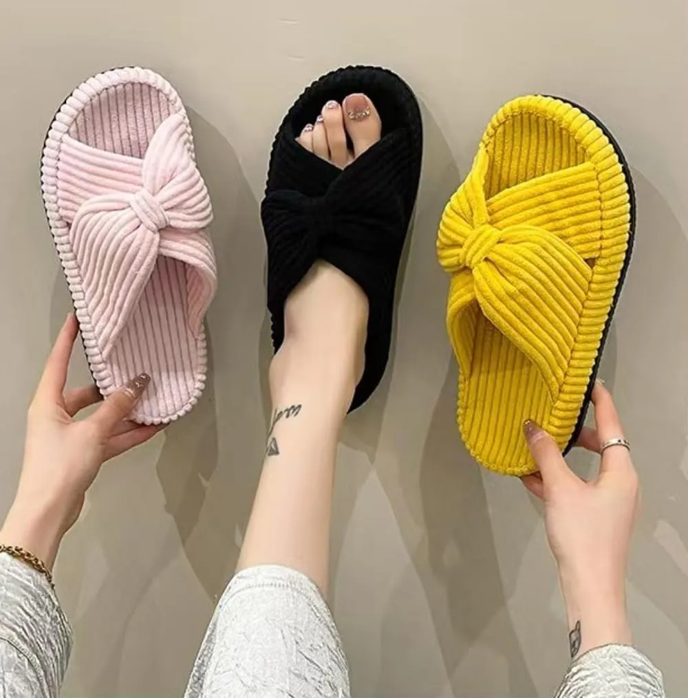 Slippers for Women Memory Foam House Bedroom Corduroy Bow Crossbands Slide Slipper Shoes Comfy Trendy Gift Slippers