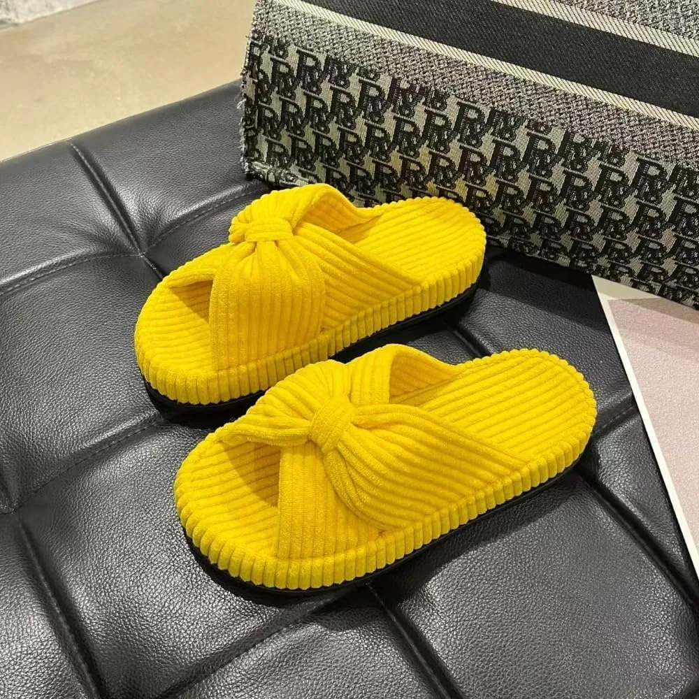 Slippers for Women Memory Foam House Bedroom Corduroy Bow Crossbands Slide Slipper Shoes Comfy Trendy Gift Slippers