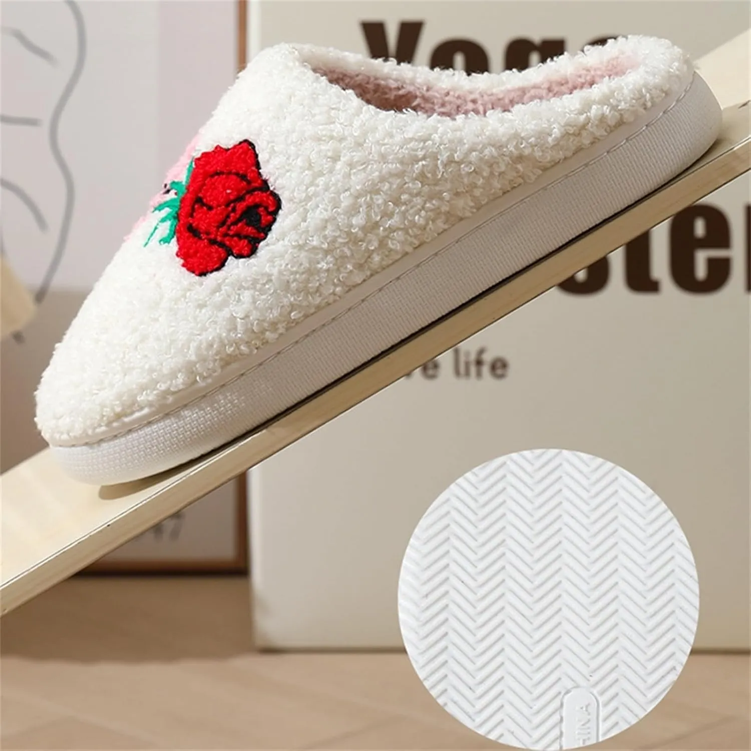 Slippers Women Fuzzy Valentines House Rose Heart Bedroom Platform Fleece Slipper Indoor Couple Warm Cozy Winter Home Non Slip Wool Lined Shoes