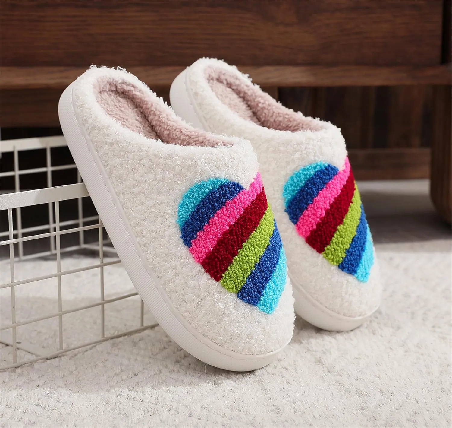 Slippers Women Fuzzy Valentines House Rose Heart Bedroom Platform Fleece Slipper Indoor Couple Warm Cozy Winter Home Non Slip Wool Lined Shoes