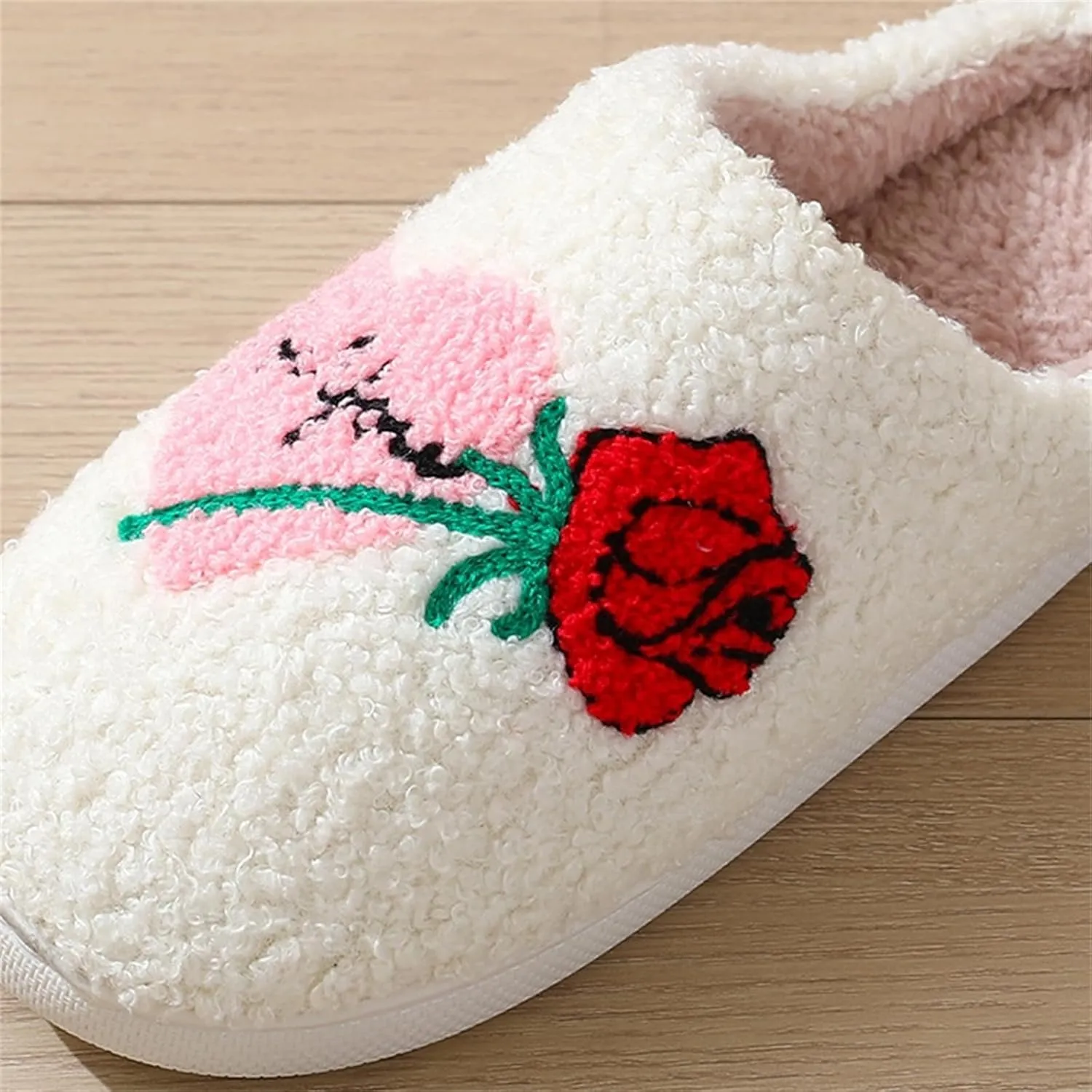 Slippers Women Fuzzy Valentines House Rose Heart Bedroom Platform Fleece Slipper Indoor Couple Warm Cozy Winter Home Non Slip Wool Lined Shoes