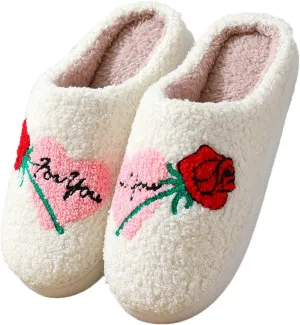 Slippers Women Fuzzy Valentines House Rose Heart Bedroom Platform Fleece Slipper Indoor Couple Warm Cozy Winter Home Non Slip Wool Lined Shoes
