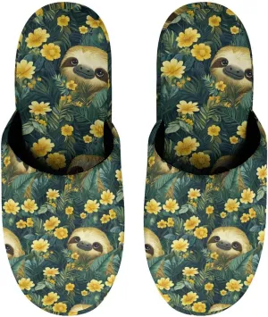 Sloth Palm Leaf Women's Slipper Non Slip Comfortable Winter Warm Home House Shoes