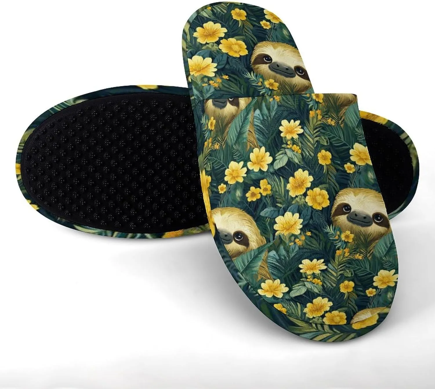 Sloth Palm Leaf Women's Slipper Non Slip Comfortable Winter Warm Home House Shoes