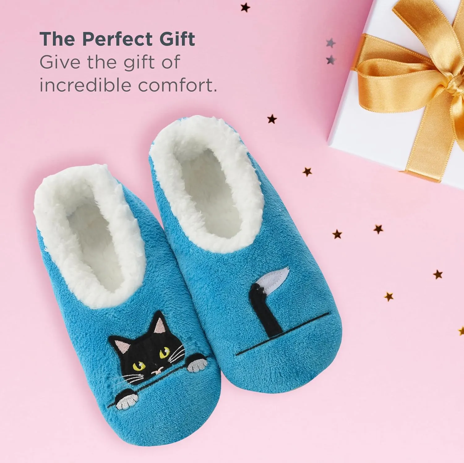 Snoozies Pairable Slipper Socks - Non-Slip Fuzzy Cat Slippers for Women