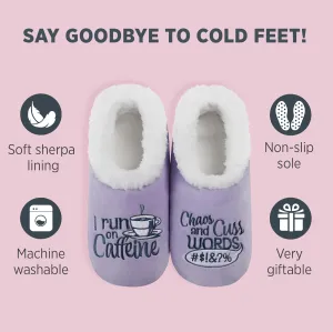 Snoozies Pairables Sherpa-lined Slipper Socks - Fuzzy and Cute Slippers for Women with Non-Slip Sole - Ladies Warm Slippers - I Run On Caffeine - Medium